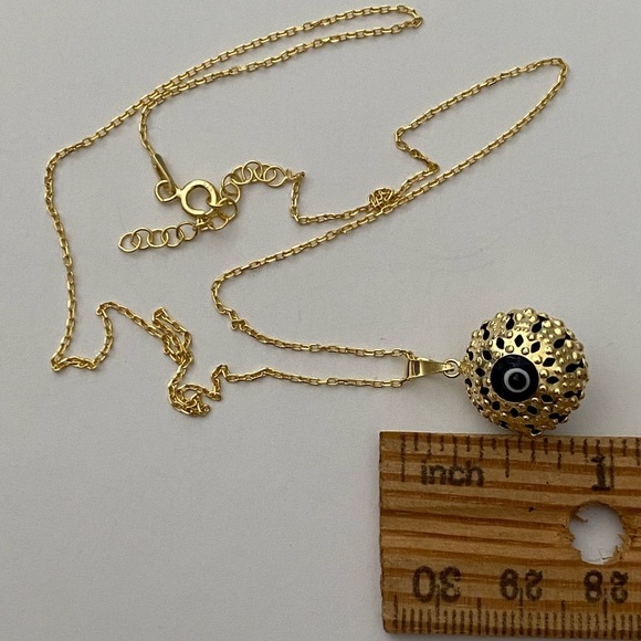 🧿925 Silver necklace glass blue evileye bead 18K yellow gold plated - Picture 7 of 7